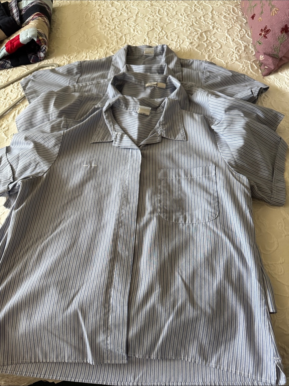 Women’s Light Blue Pinstripe Short-Sleeve Button Front Shirt